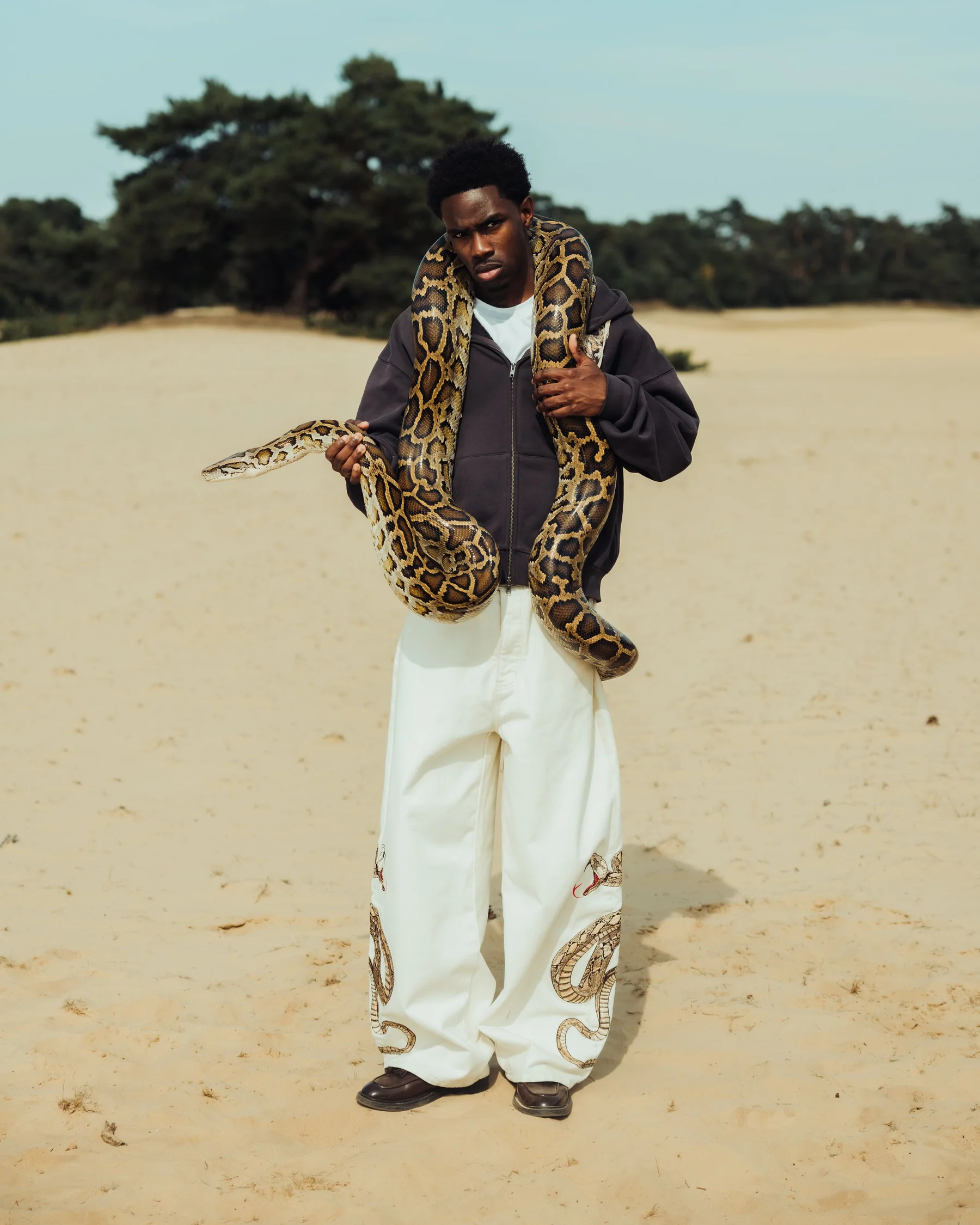 Serpent Embroidered Baggy Pants