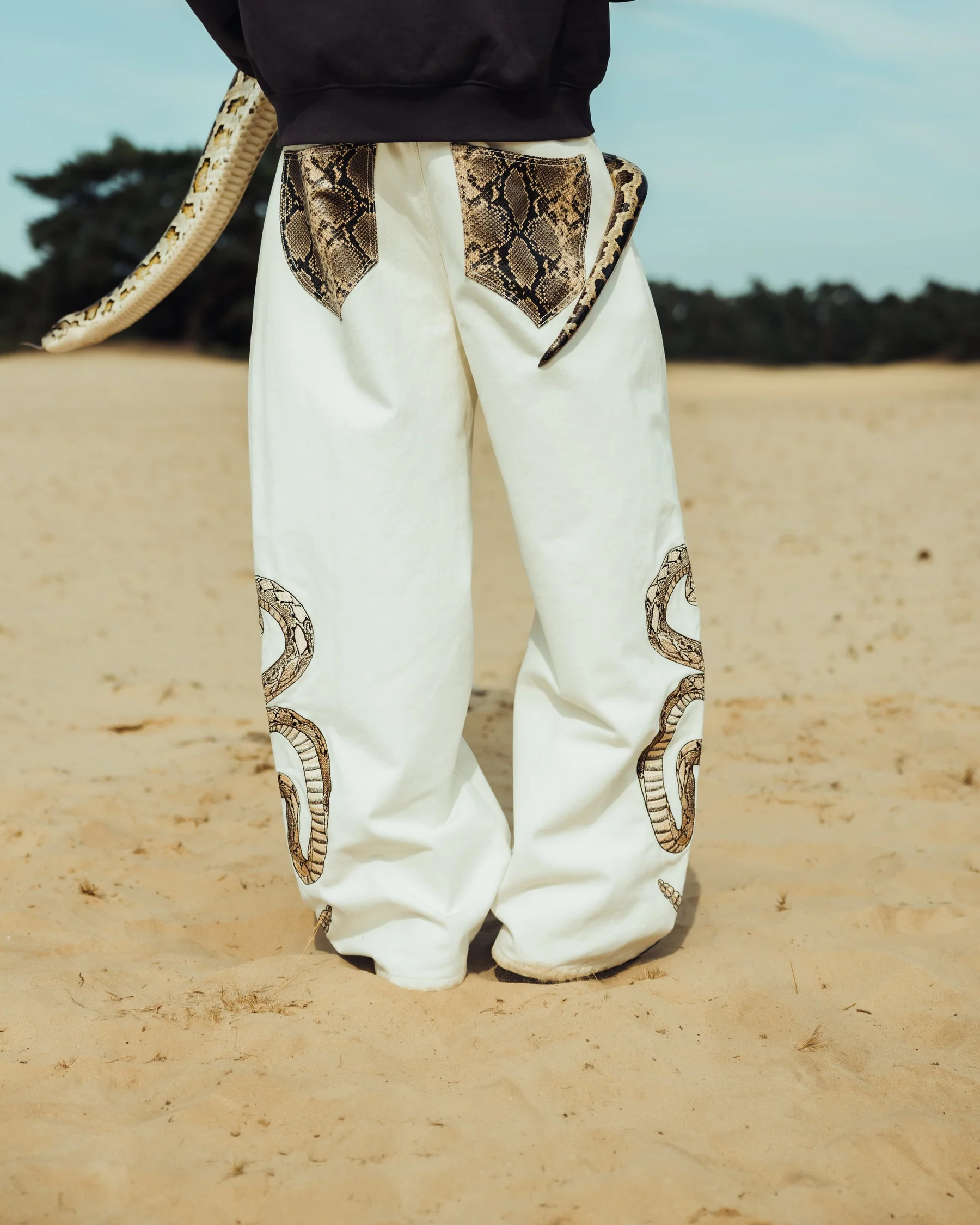 Serpent Embroidered Baggy Pants detail