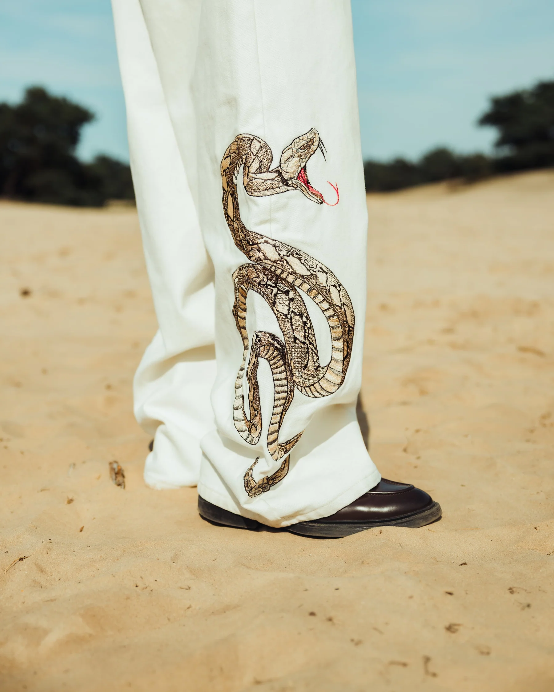 Serpent Embroidered Baggy Pants detail