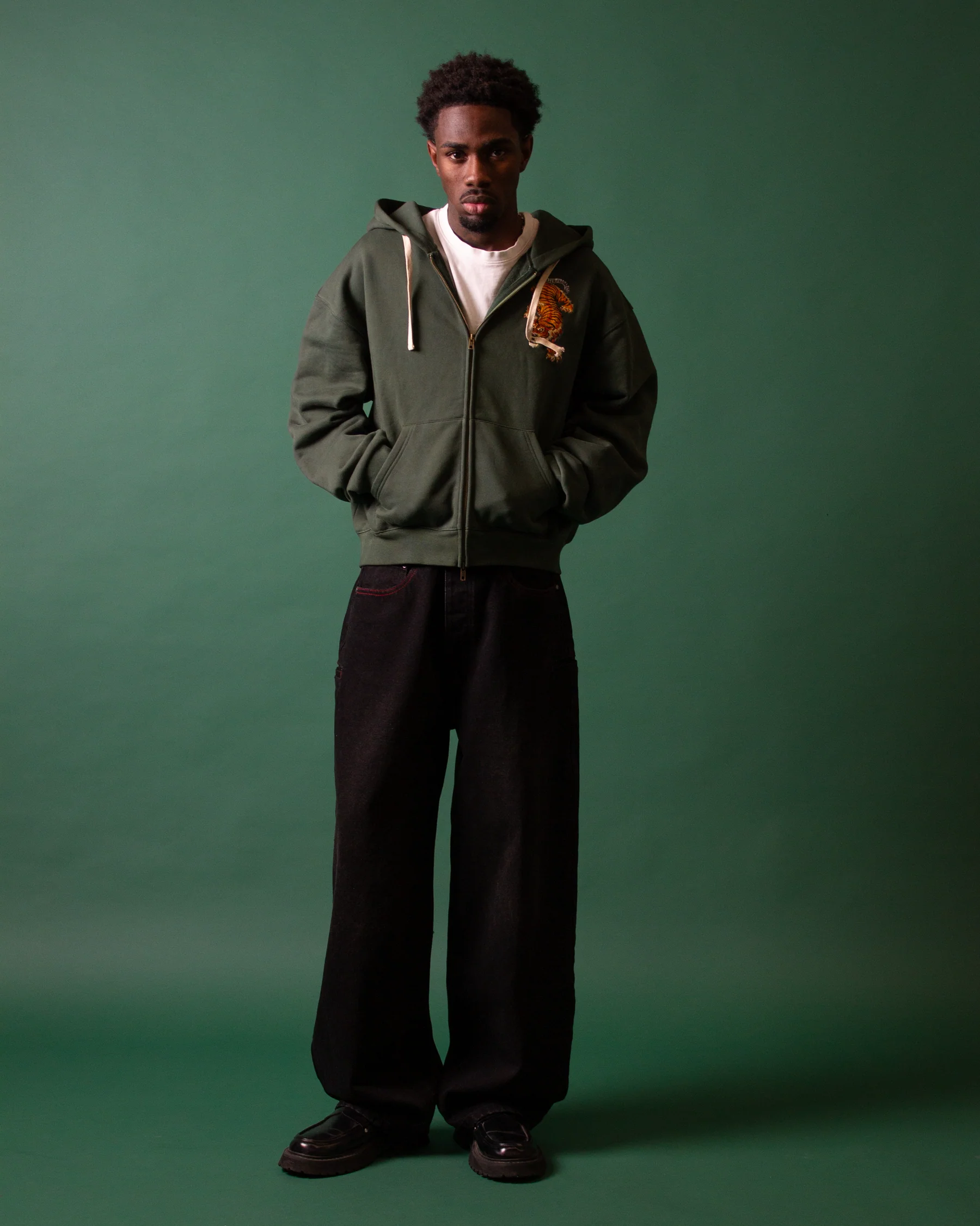 Embroided Tiger Zip Up Hoodie detail