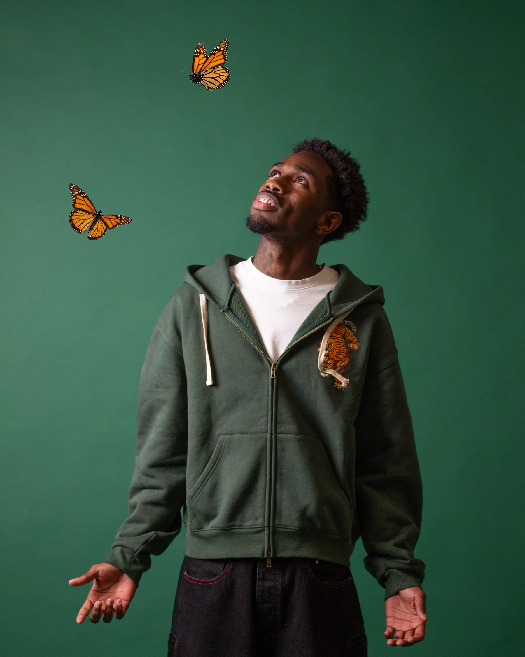 Embroided Tiger Zip Up Hoodie