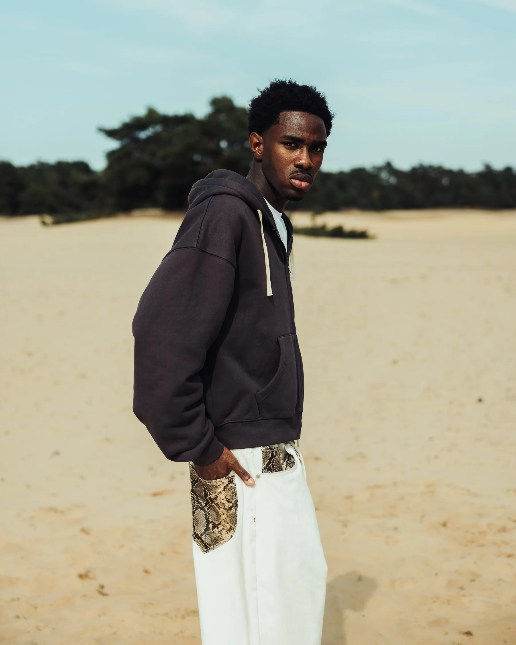Embroidered Wolf Zip Up Hoodie detail
