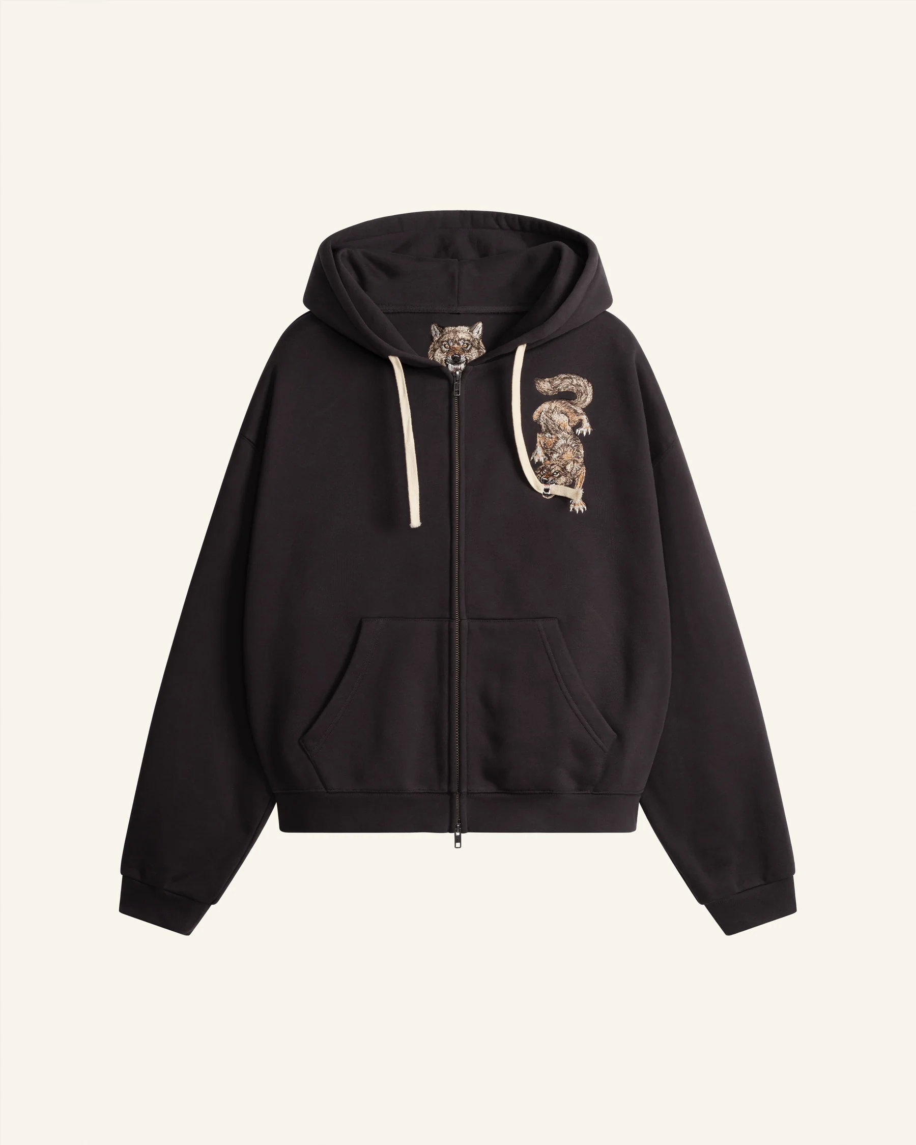 Embroidered Wolf Zip Up Hoodie detail