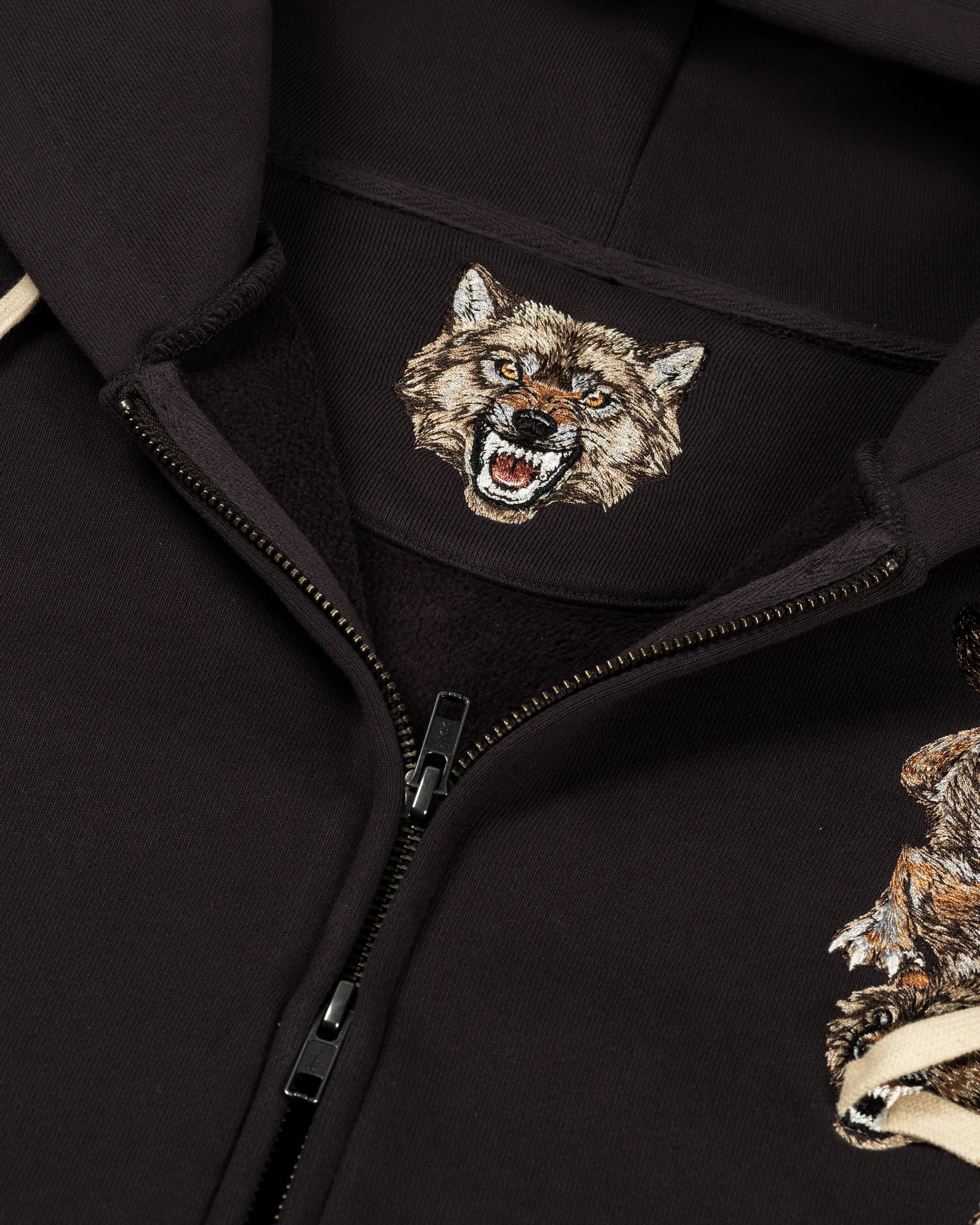 Embroidered Wolf Zip Up Hoodie detail